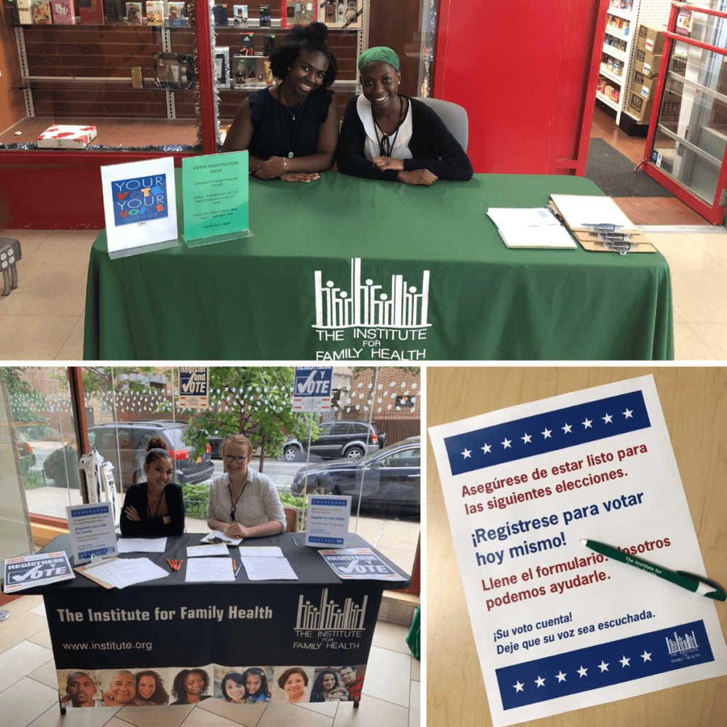 Institute staff ready to register voters.